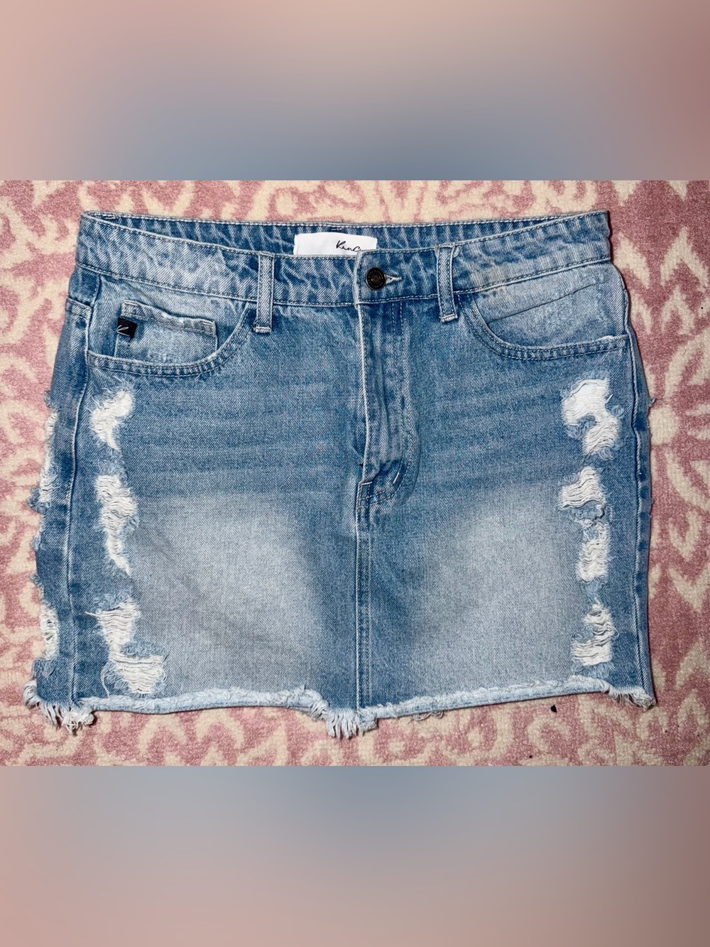 KanCan Distressed Ripped Denim Mini Skirt Raw Hem Size L
